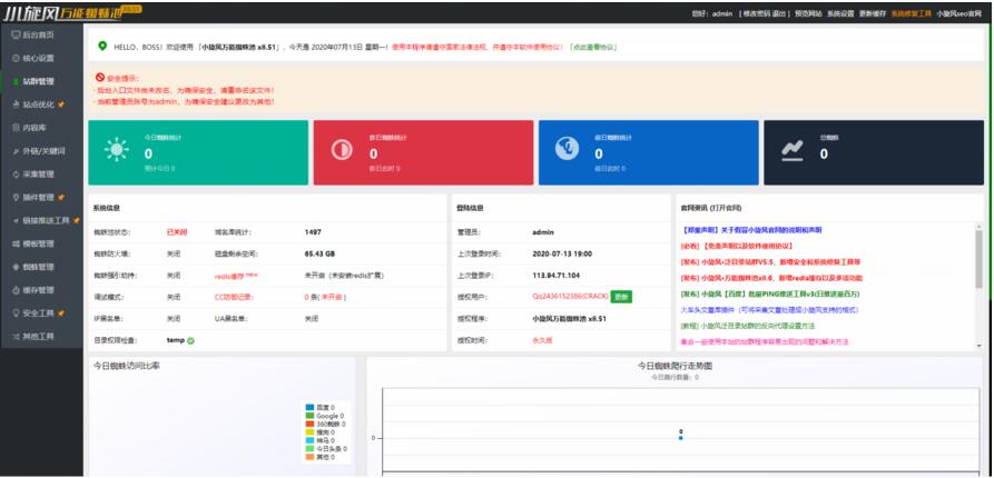 小旋风蜘蛛池站群X8.51无限制开心无域名授权破解版+自带30套模板-星来资源网